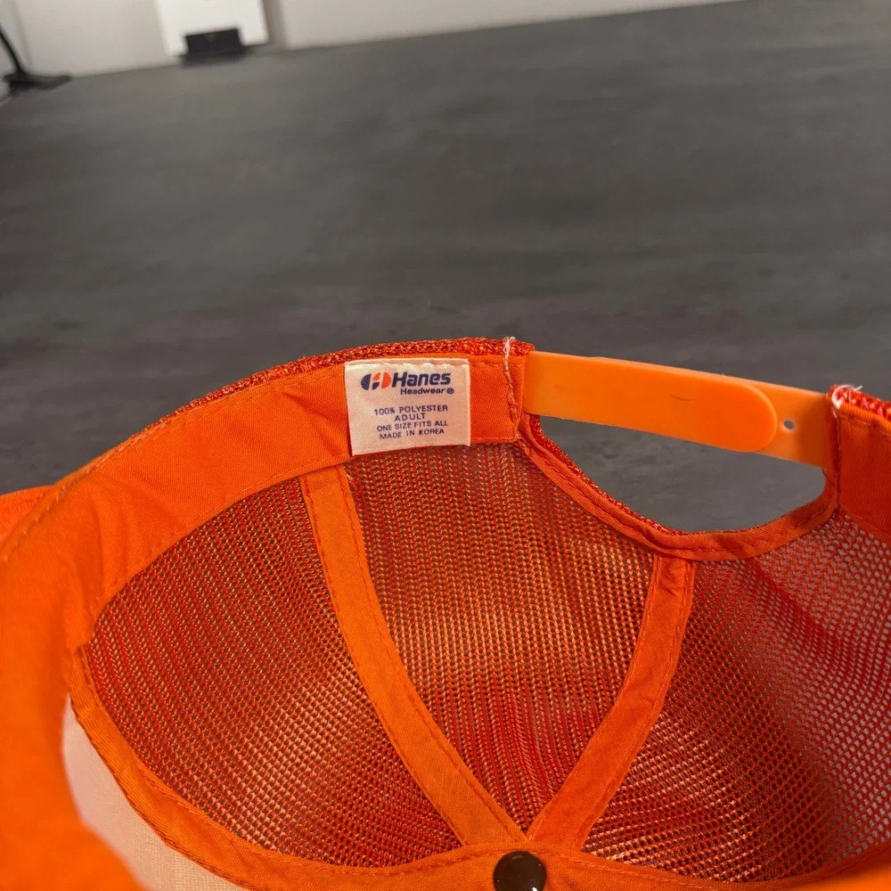 Vintage‎ 80s Hanes Big Brutus Incorporated Trucker Hat Orange Mesh Snapback Cap - Picture 6 of 7